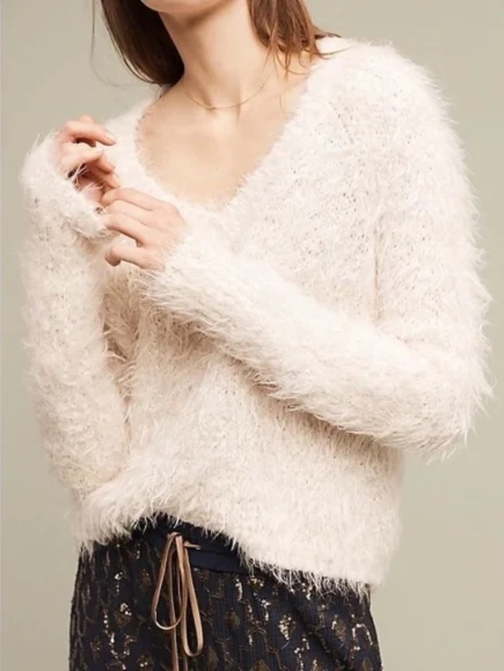 Anthropologie Knitted & Knotted Snowfrost Boucle Fuzzy Sweater - Picture 4 of 4
